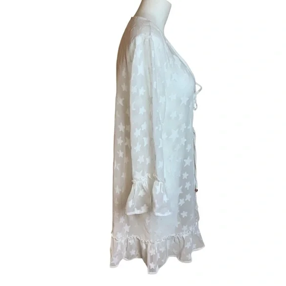 Club Z Collection White Sheer Star Beach Cover- Up - Sz M - Picture 2 of 16
